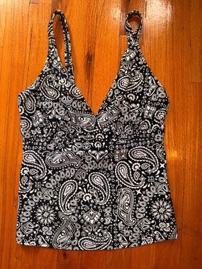 Relativity Paisley Black and White Tankini top size S.